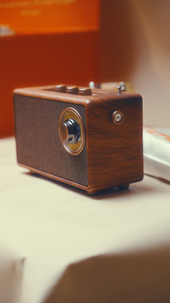 A wooden desk speaker gift
